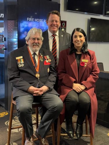 Norman Wittingslow (Essendon RSL President) Ava Adams (MP Councillor) Tim Roberts (Essendon Football Club CEO)